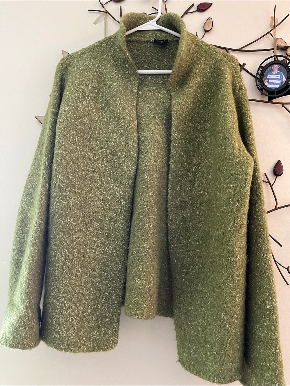 Eileen Fisher Olive Green Open Bouclé Jacket